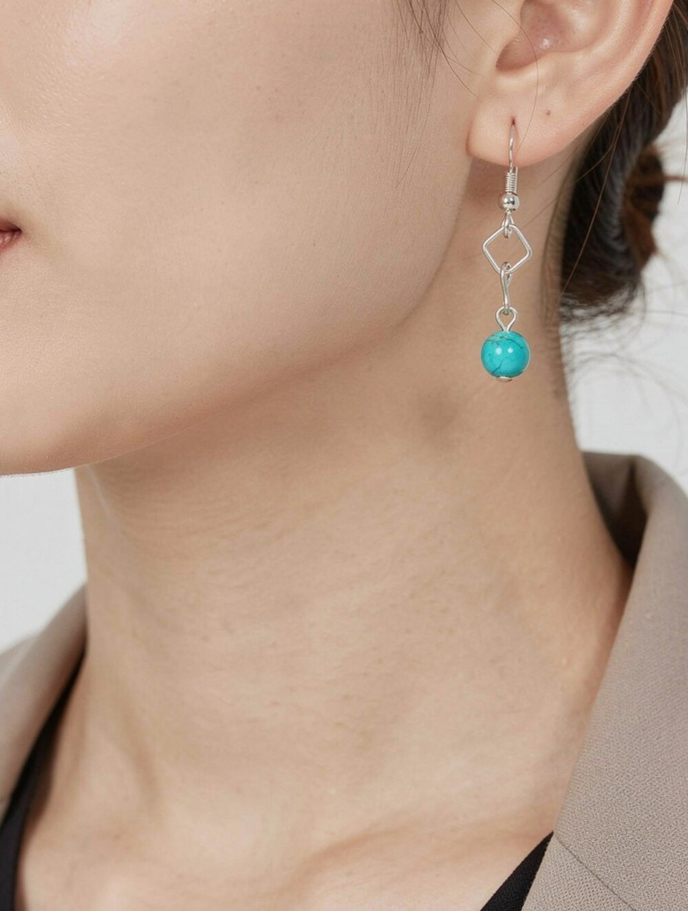 Sterling Silver Diamond shape and Turquoise Earrings